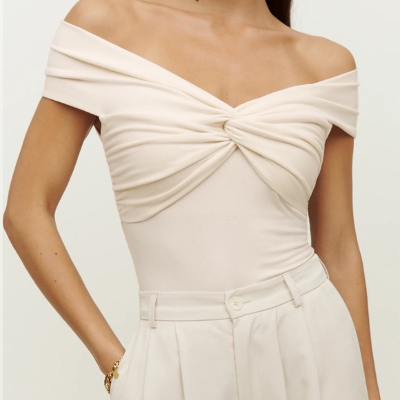 Reformation Cream Off-Shoulder Blouse - Picture 1 of 5